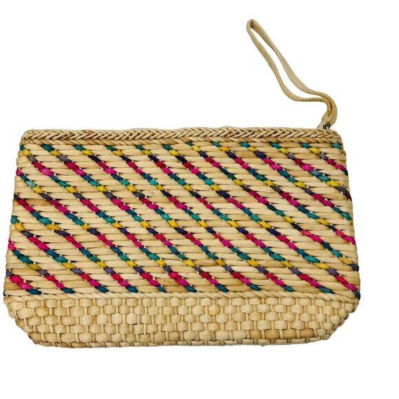 Vintage 70’s Handmade Knit Bamboo Rattan Straw Clutch Bag Handbag Purse Wristlet - Picture 2 of 16